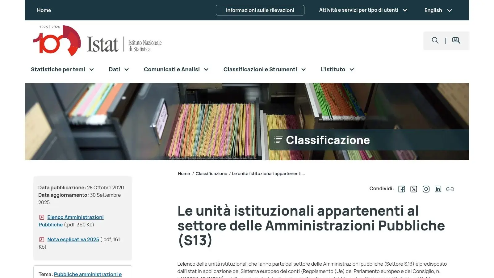 ISTAT – Elenco delle Unità Istituzionali del Settore delle Amministrazioni Pubbliche (S.13)