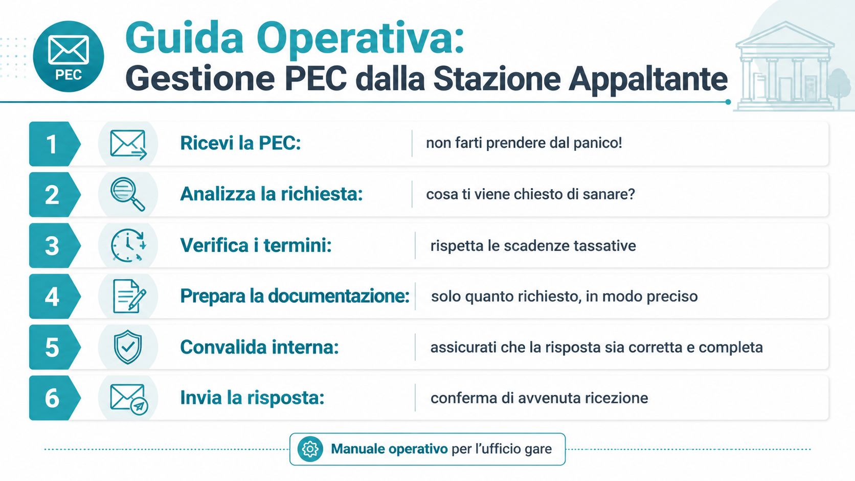 Guida operativa in sei passaggi per la gestione della PEC da parte della stazione appaltante.