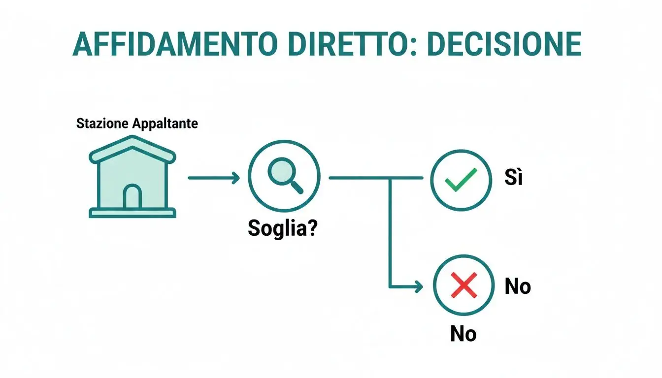 Flowchart del processo decisionale per l'affidamento diretto, con punto di scelta sulla soglia da parte della Stazione Appaltante.