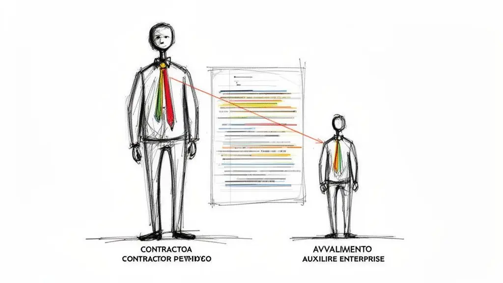 Illustrazione che mostra il rapporto tra un contraente principale e un'impresa ausiliaria mediante contratto di avvalimento.