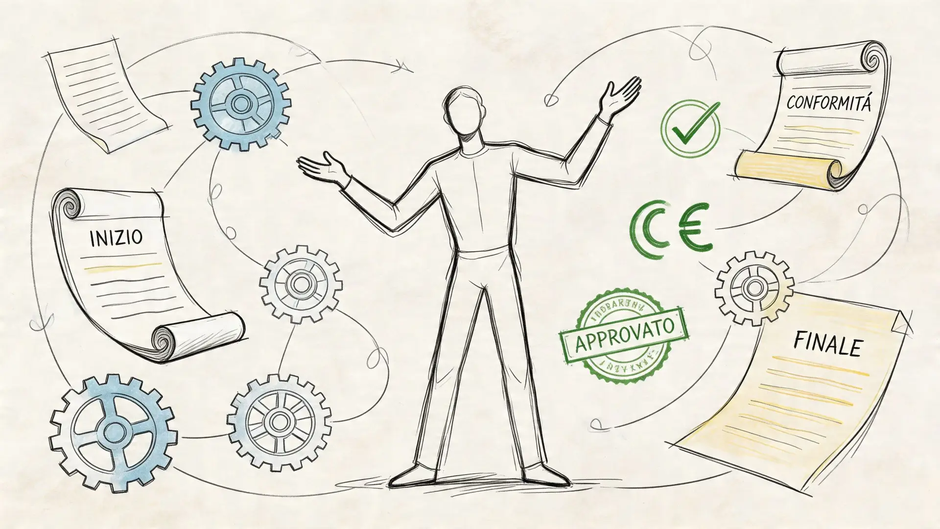 Un'illustrazione che descrive il processo di una stazione appaltante, mostrando fasi, documenti e approvazioni tecniche necessarie.