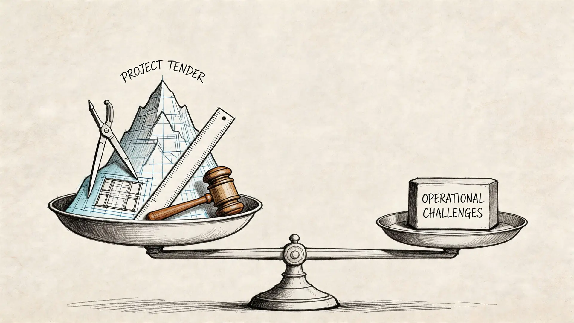 Bilancia che mette a confronto i requisiti del bando di gara con le sfide operative del progetto.
