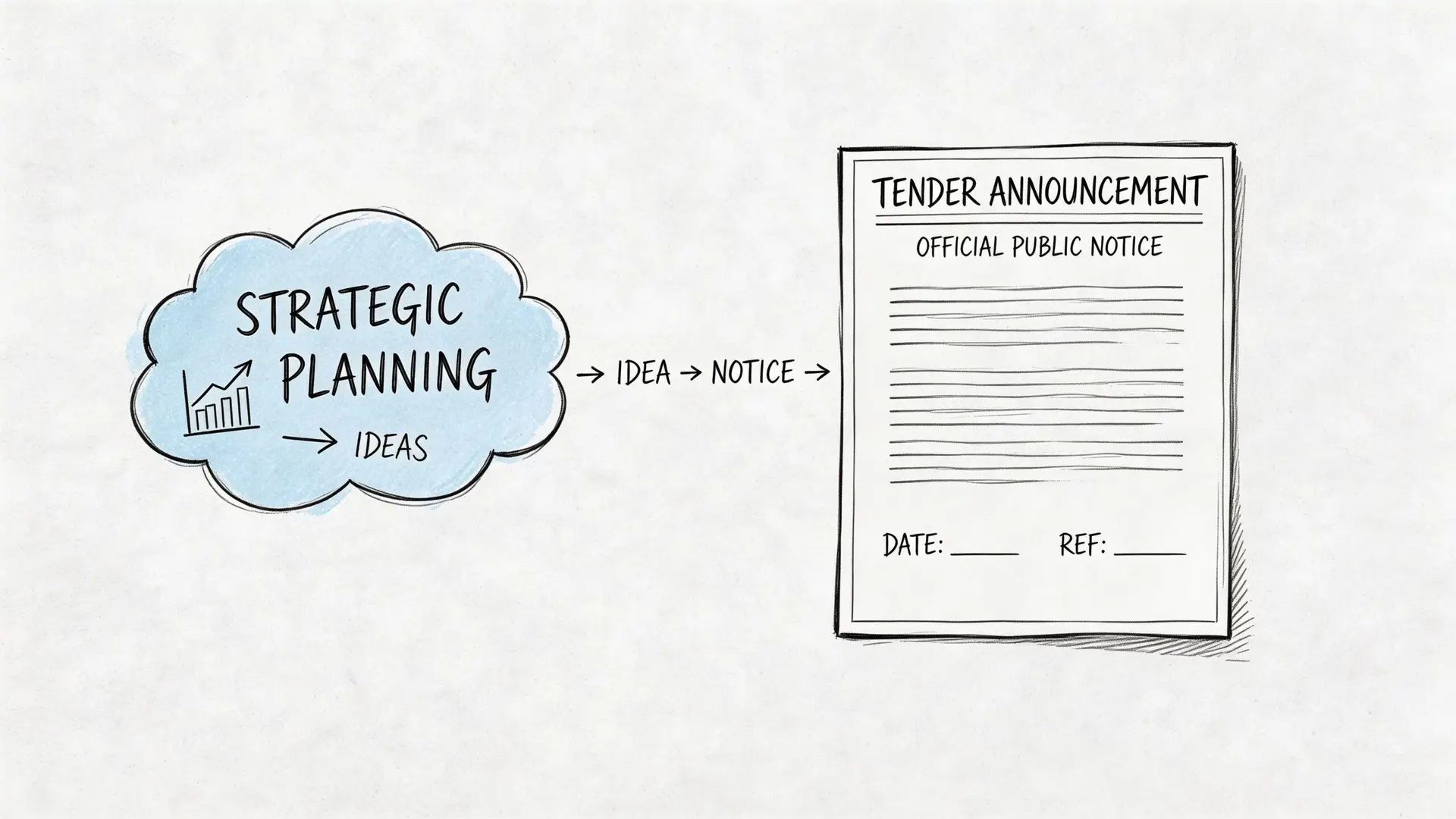 Schema illustrativo che mostra la transizione dalla pianificazione strategica alla pubblicazione ufficiale di un bando di gara.