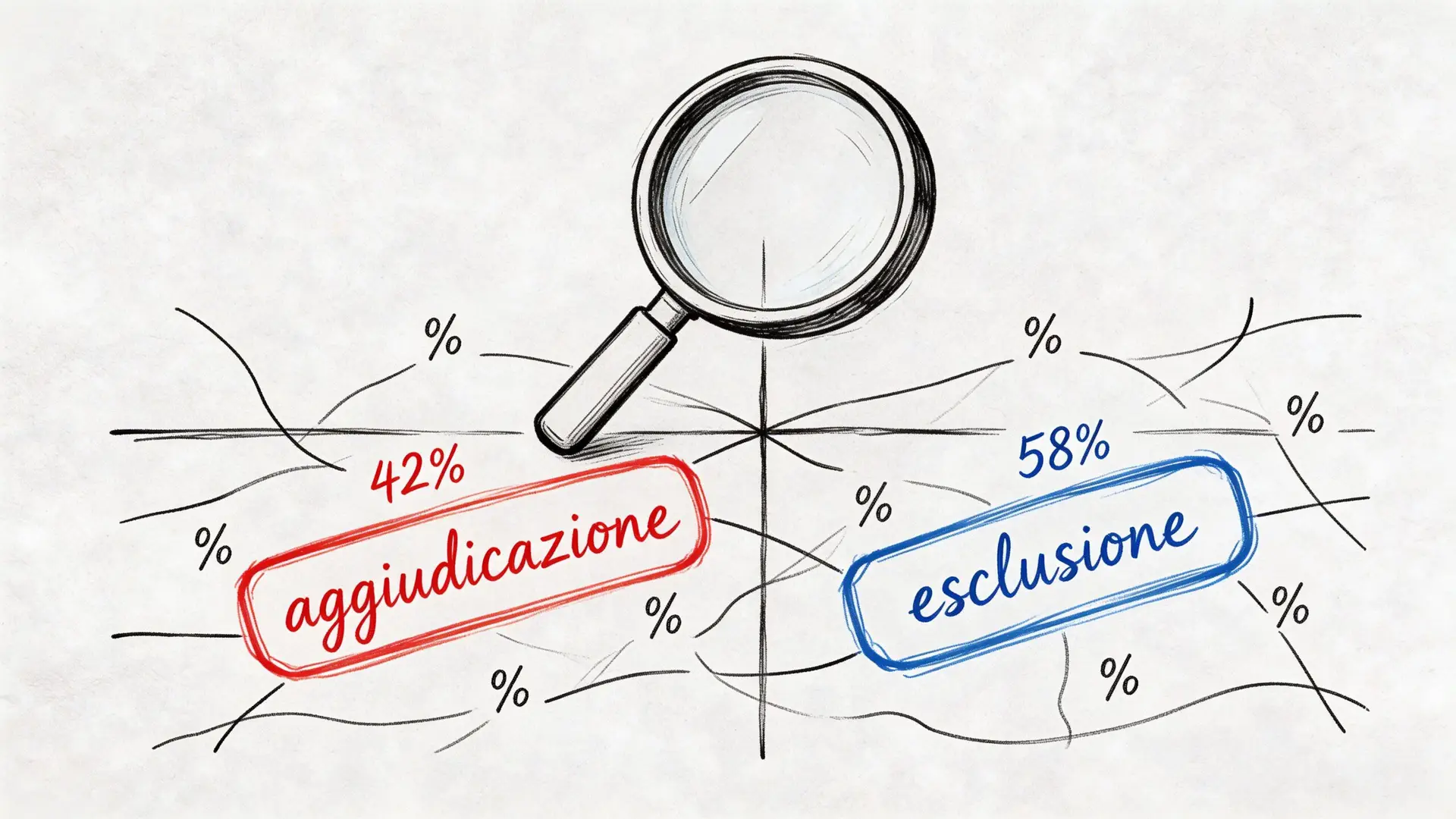 Illustrazione concettuale che mostra le percentuali di aggiudicazione ed esclusione negli esiti delle gare d'appalto pubbliche.